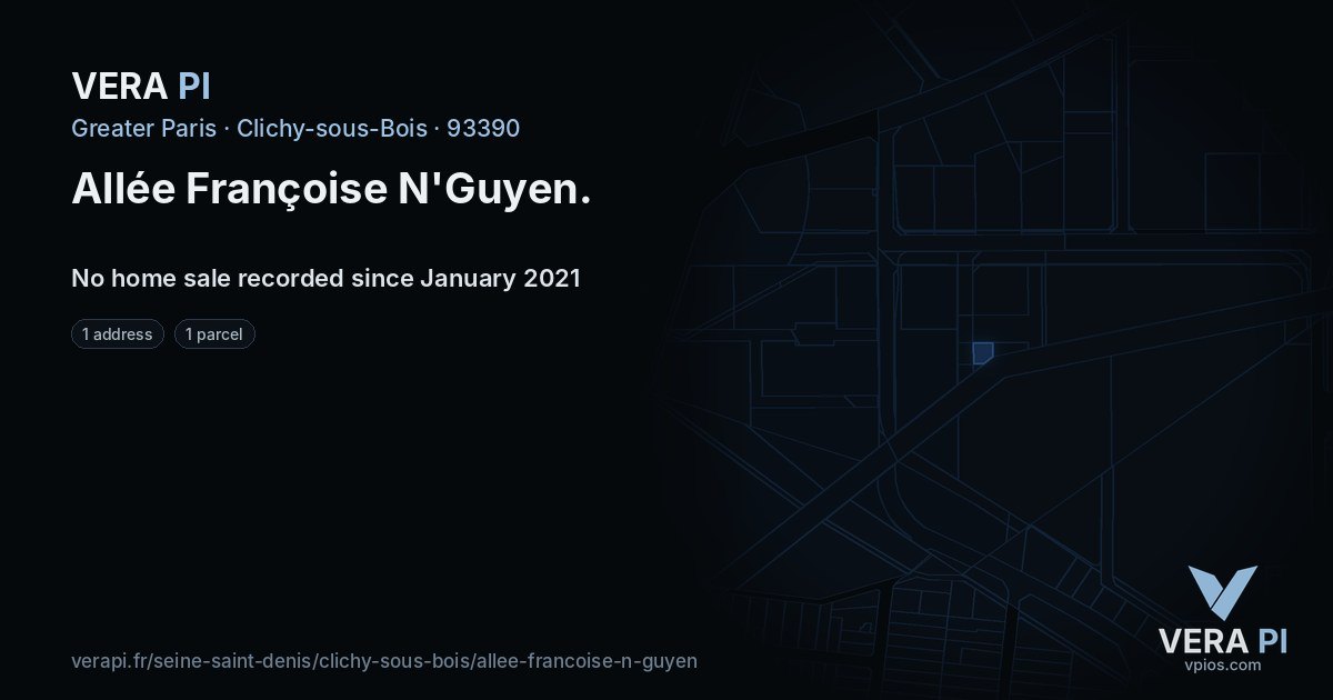 Allée Françoise N'Guyen, Clichy-sous-Bois at night – every parcel coloured by the prices around it, the street's own parcels lit