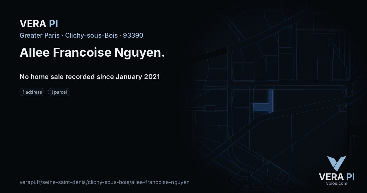 Allee Francoise Nguyen, Clichy-sous-Bois at night – every parcel coloured by the prices around it, the street's own parcels lit