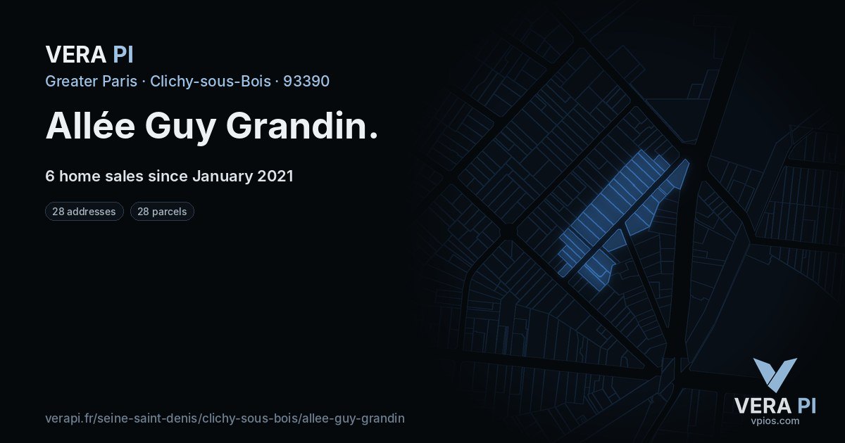Allée Guy Grandin, Clichy-sous-Bois at night – every parcel coloured by the prices around it, the street's own parcels lit