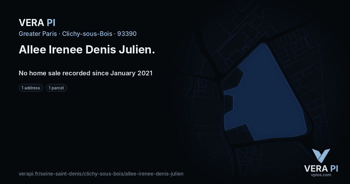 Allee Irenee Denis Julien, Clichy-sous-Bois at night – every parcel coloured by the prices around it, the street's own parcels lit
