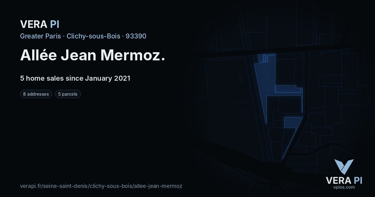 Allée Jean Mermoz, Clichy-sous-Bois at night – every parcel coloured by the prices around it, the street's own parcels lit