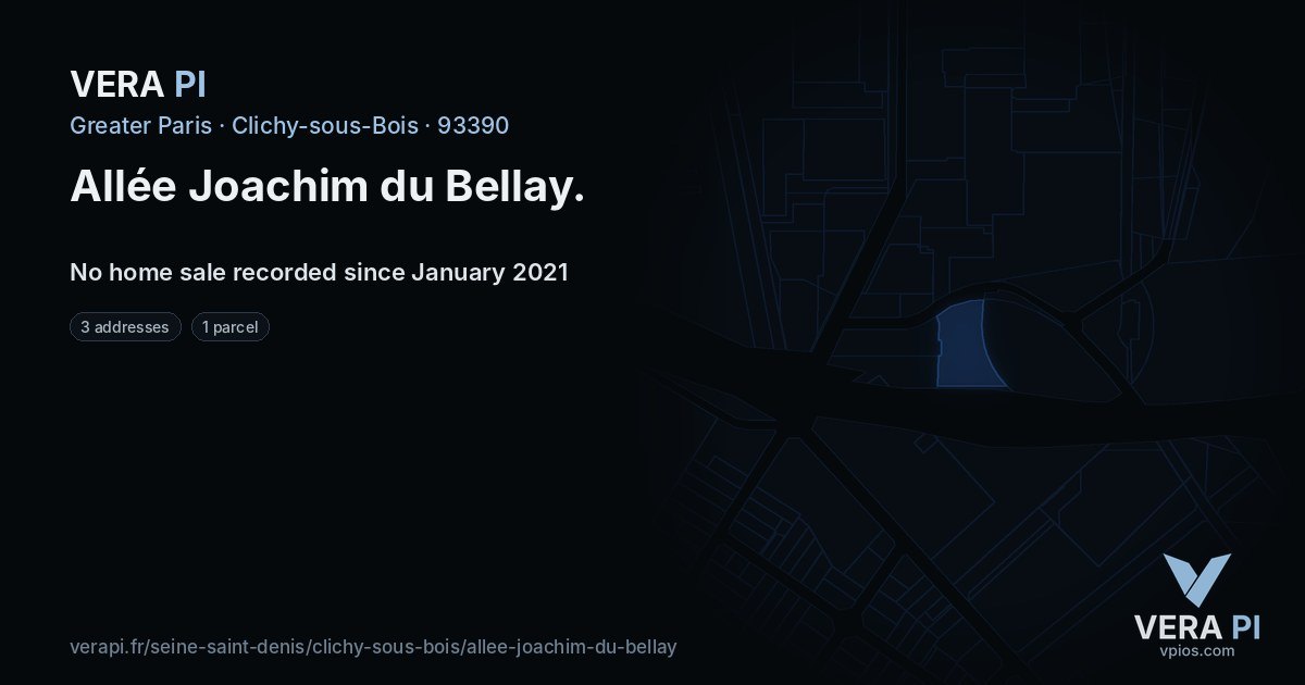 Allée Joachim du Bellay, Clichy-sous-Bois at night – every parcel coloured by the prices around it, the street's own parcels lit