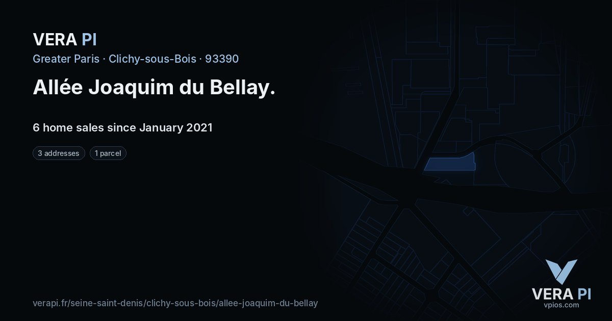Allée Joaquim du Bellay, Clichy-sous-Bois at night – every parcel coloured by the prices around it, the street's own parcels lit