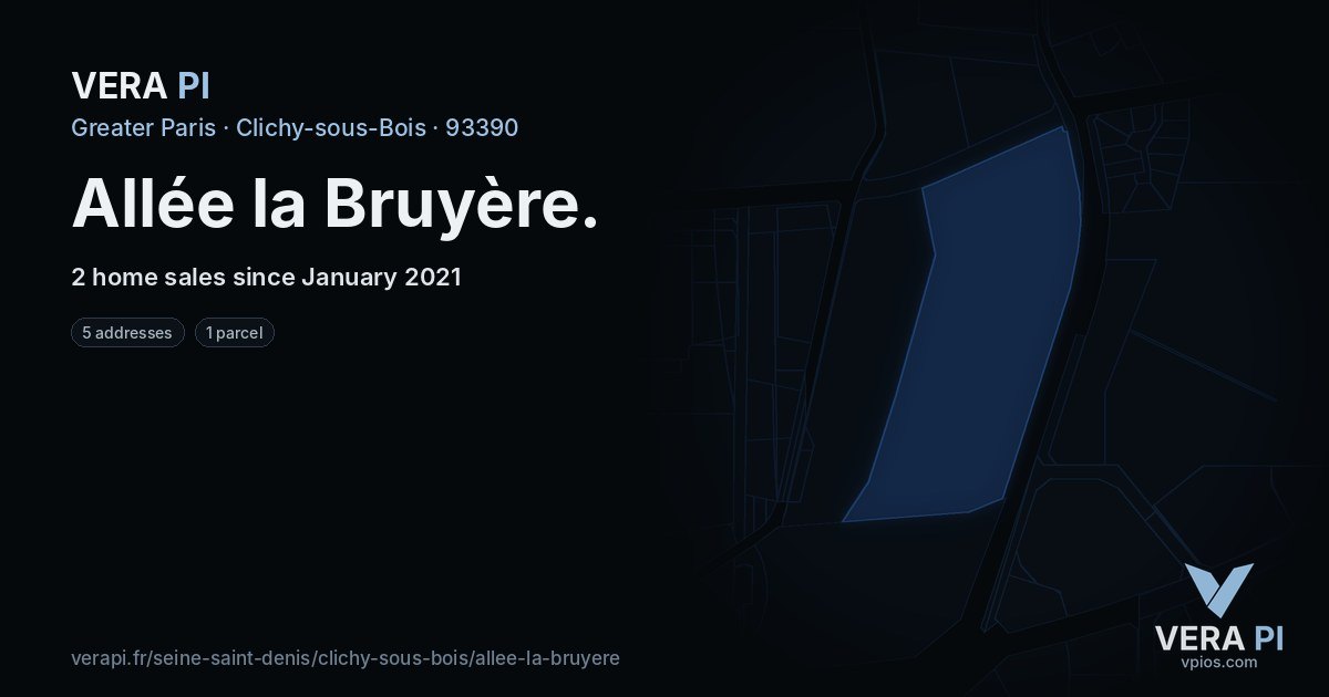 Allée la Bruyère, Clichy-sous-Bois at night – every parcel coloured by the prices around it, the street's own parcels lit