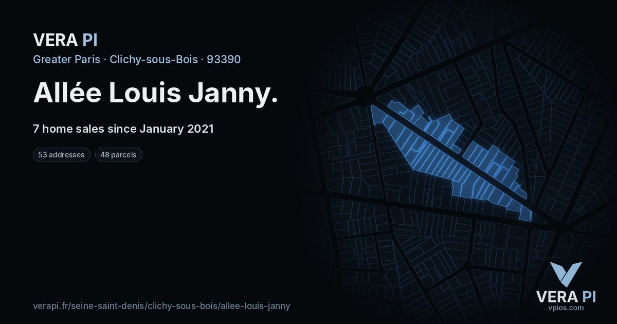 Allée Louis Janny, Clichy-sous-Bois at night – every parcel coloured by the prices around it, the street's own parcels lit