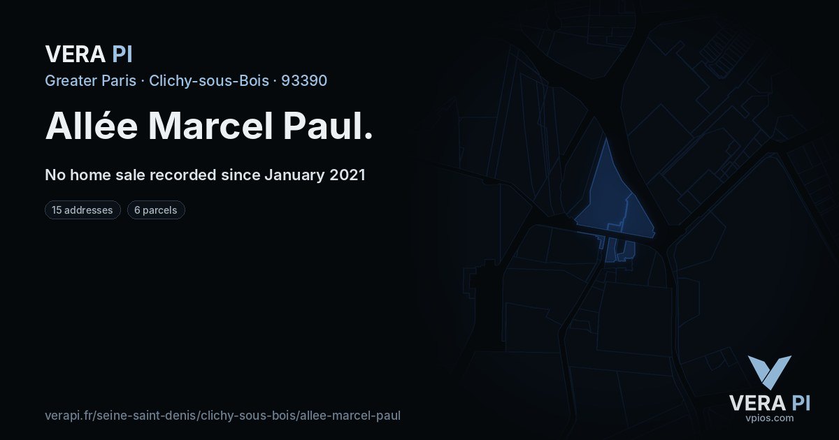 Allée Marcel Paul, Clichy-sous-Bois at night – every parcel coloured by the prices around it, the street's own parcels lit
