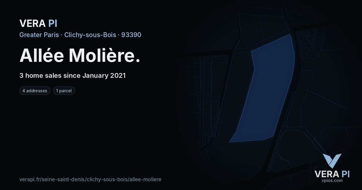 Allée Molière, Clichy-sous-Bois at night – every parcel coloured by the prices around it, the street's own parcels lit