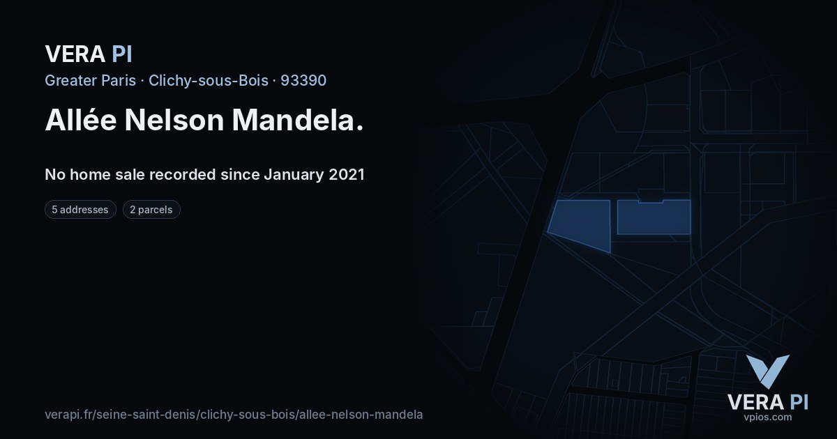 Allée Nelson Mandela, Clichy-sous-Bois at night – every parcel coloured by the prices around it, the street's own parcels lit