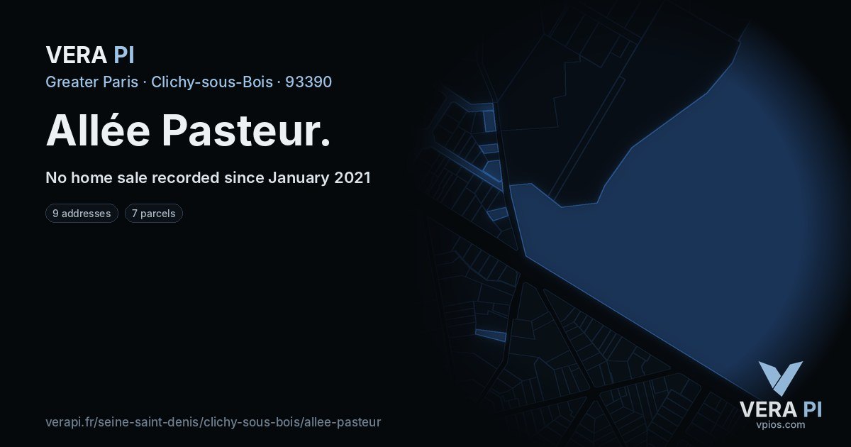 Allée Pasteur, Clichy-sous-Bois at night – every parcel coloured by the prices around it, the street's own parcels lit