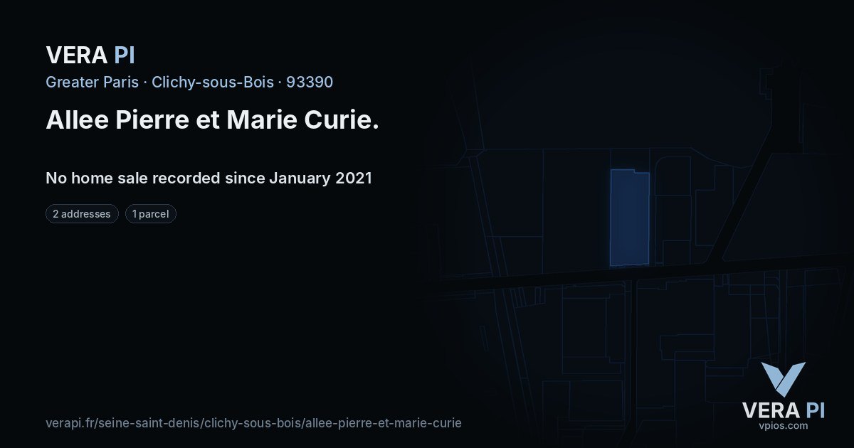 Allee Pierre et Marie Curie, Clichy-sous-Bois at night – every parcel coloured by the prices around it, the street's own parcels lit