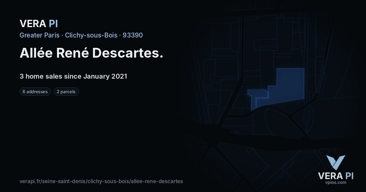Allée René Descartes, Clichy-sous-Bois at night – every parcel coloured by the prices around it, the street's own parcels lit