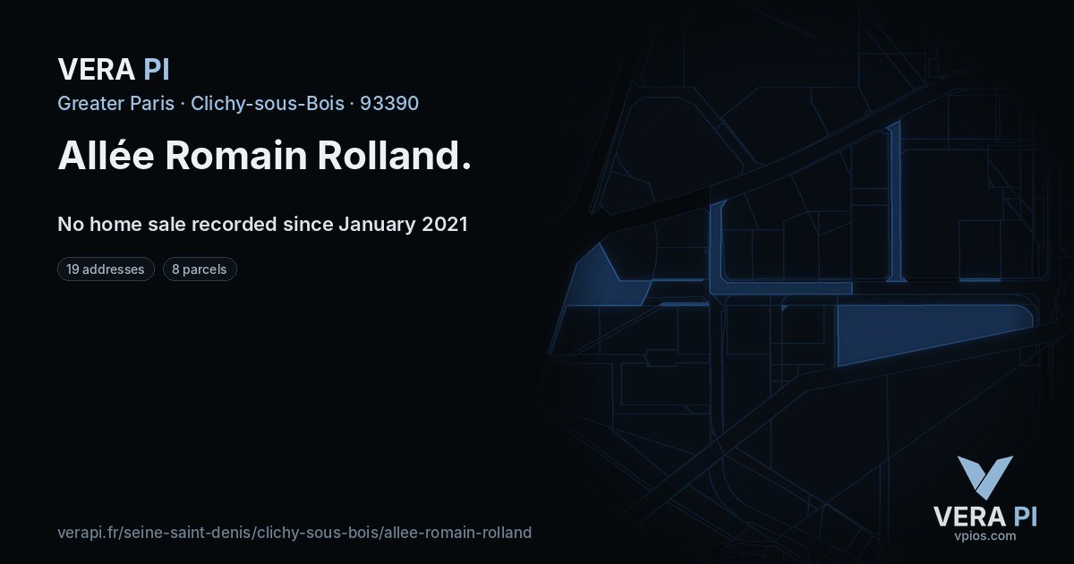 Allée Romain Rolland, Clichy-sous-Bois at night – every parcel coloured by the prices around it, the street's own parcels lit