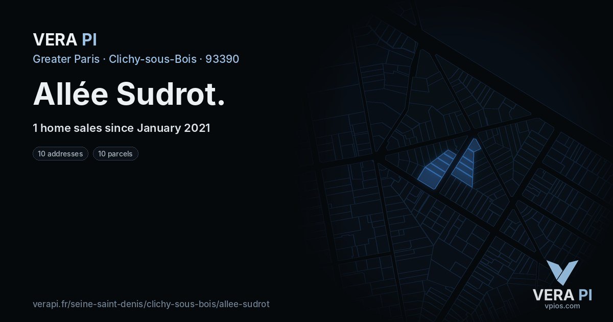 Allée Sudrot, Clichy-sous-Bois at night – every parcel coloured by the prices around it, the street's own parcels lit