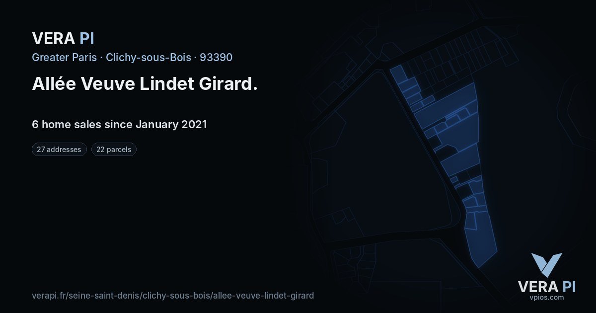Allée Veuve Lindet Girard, Clichy-sous-Bois at night – every parcel coloured by the prices around it, the street's own parcels lit