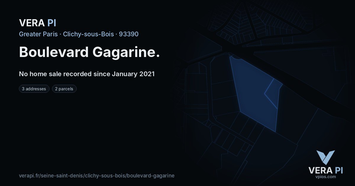 Boulevard Gagarine, Clichy-sous-Bois at night – every parcel coloured by the prices around it, the street's own parcels lit