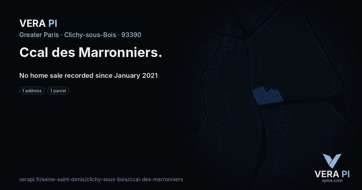 Ccal des Marronniers, Clichy-sous-Bois at night – every parcel coloured by the prices around it, the street's own parcels lit