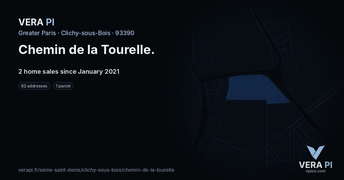 Chemin de la Tourelle, Clichy-sous-Bois at night – every parcel coloured by the prices around it, the street's own parcels lit