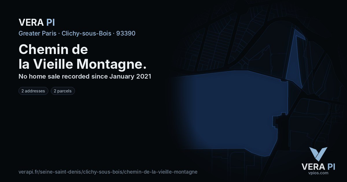 Chemin de la Vieille Montagne, Clichy-sous-Bois at night – every parcel coloured by the prices around it, the street's own parcels lit