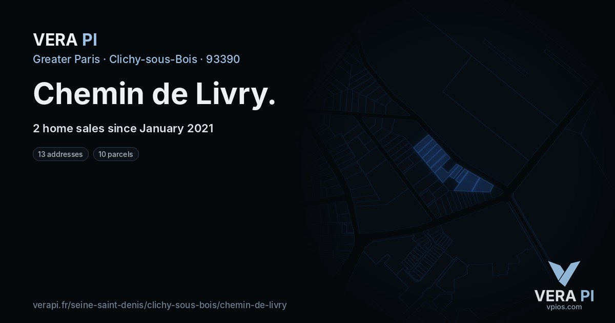 Chemin de Livry, Clichy-sous-Bois at night – every parcel coloured by the prices around it, the street's own parcels lit