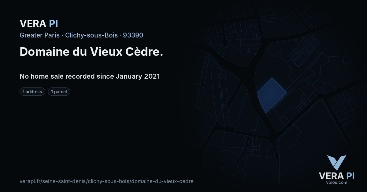Domaine du Vieux Cèdre, Clichy-sous-Bois at night – every parcel coloured by the prices around it, the street's own parcels lit
