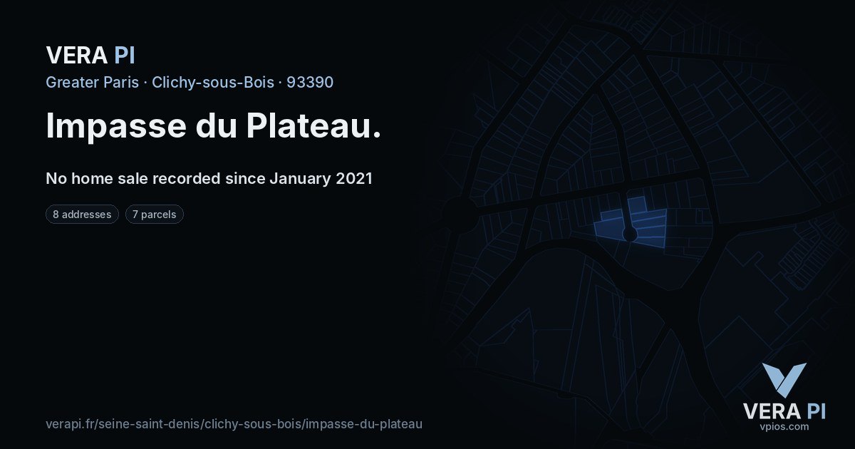 Impasse du Plateau, Clichy-sous-Bois at night – every parcel coloured by the prices around it, the street's own parcels lit