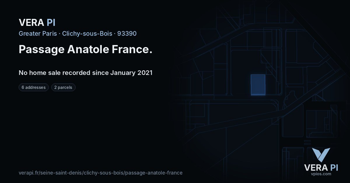Passage Anatole France, Clichy-sous-Bois at night – every parcel coloured by the prices around it, the street's own parcels lit
