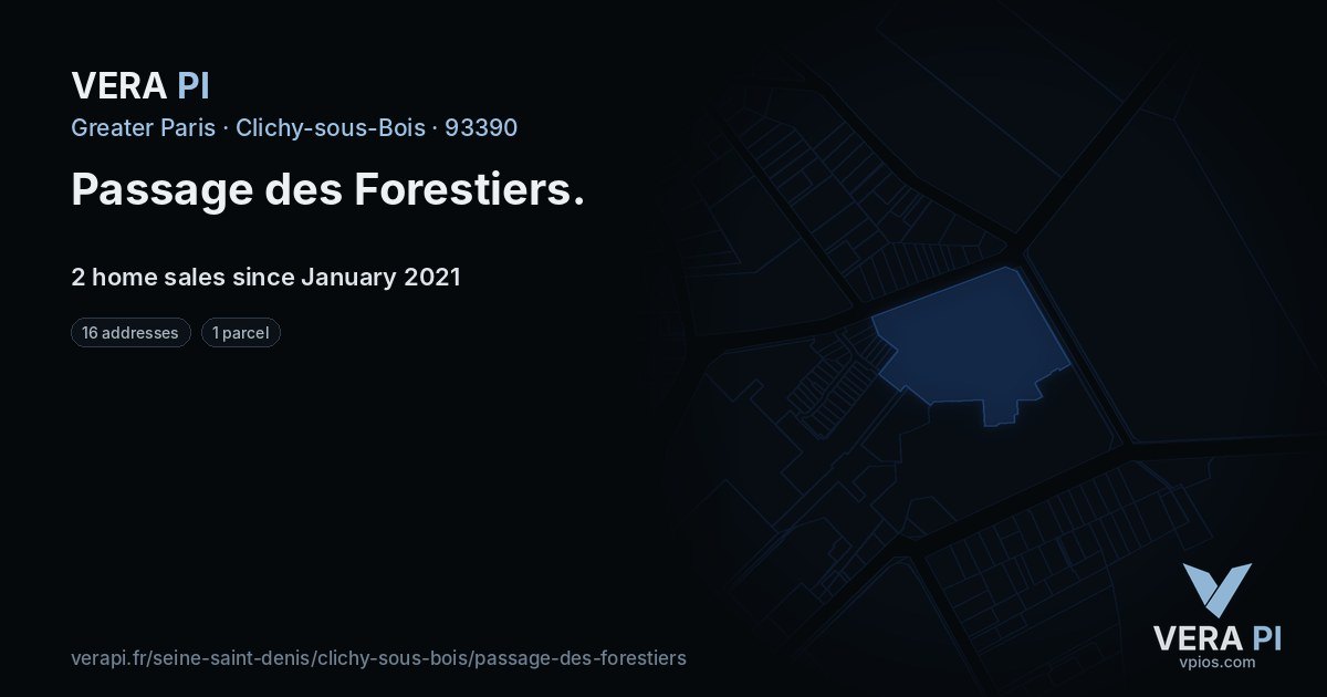 Passage des Forestiers, Clichy-sous-Bois at night – every parcel coloured by the prices around it, the street's own parcels lit