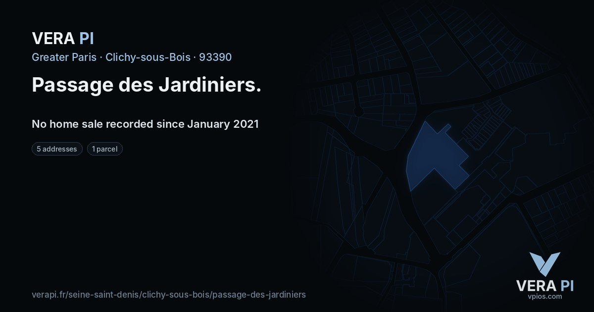 Passage des Jardiniers, Clichy-sous-Bois at night – every parcel coloured by the prices around it, the street's own parcels lit