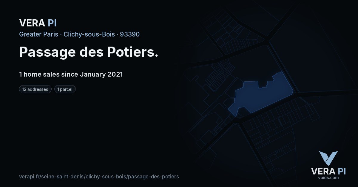 Passage des Potiers, Clichy-sous-Bois at night – every parcel coloured by the prices around it, the street's own parcels lit