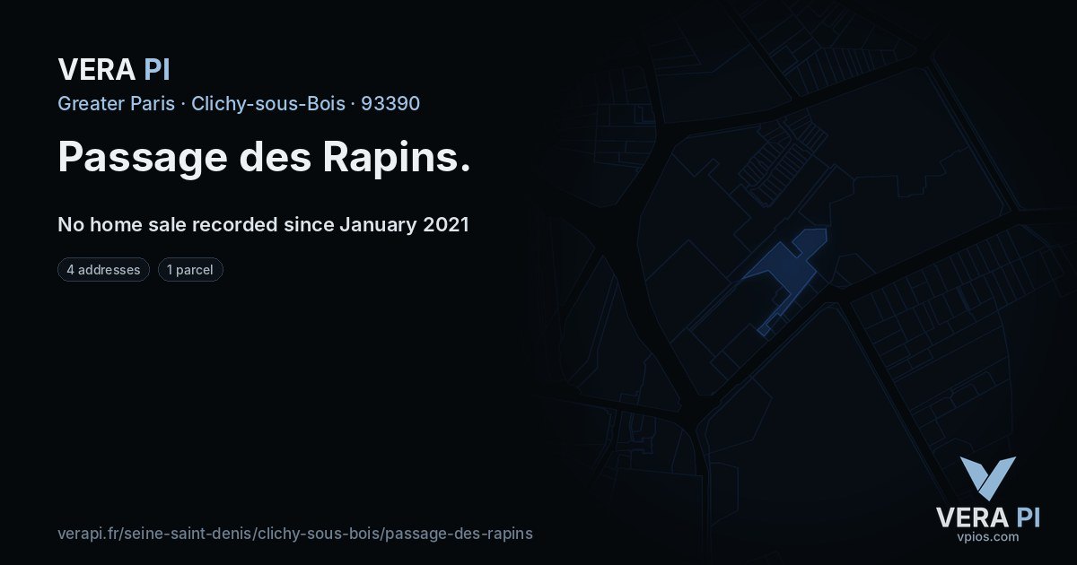 Passage des Rapins, Clichy-sous-Bois at night – every parcel coloured by the prices around it, the street's own parcels lit