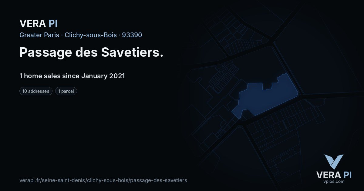 Passage des Savetiers, Clichy-sous-Bois at night – every parcel coloured by the prices around it, the street's own parcels lit