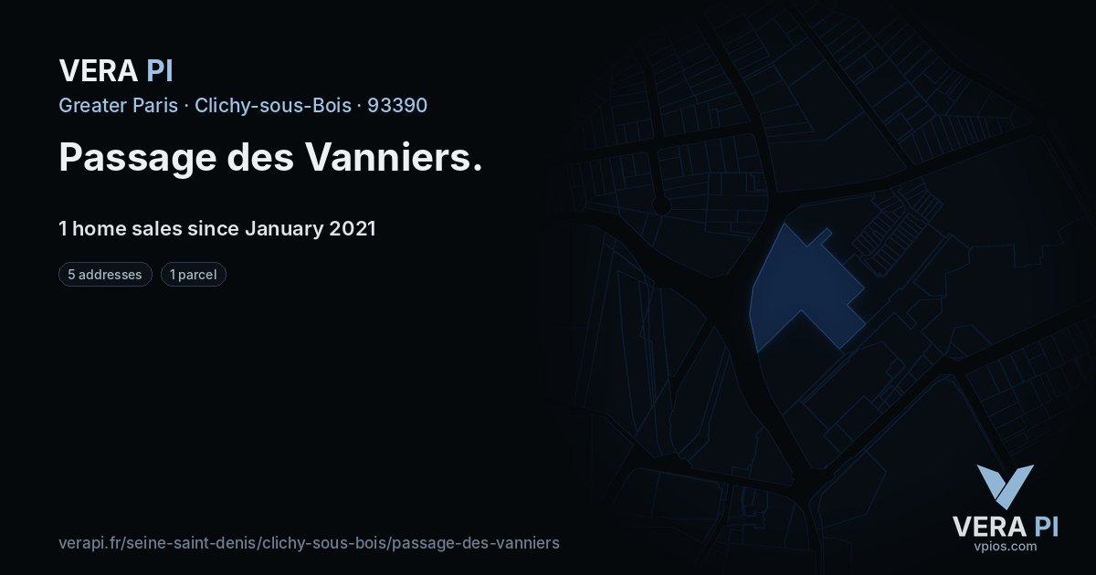Passage des Vanniers, Clichy-sous-Bois at night – every parcel coloured by the prices around it, the street's own parcels lit