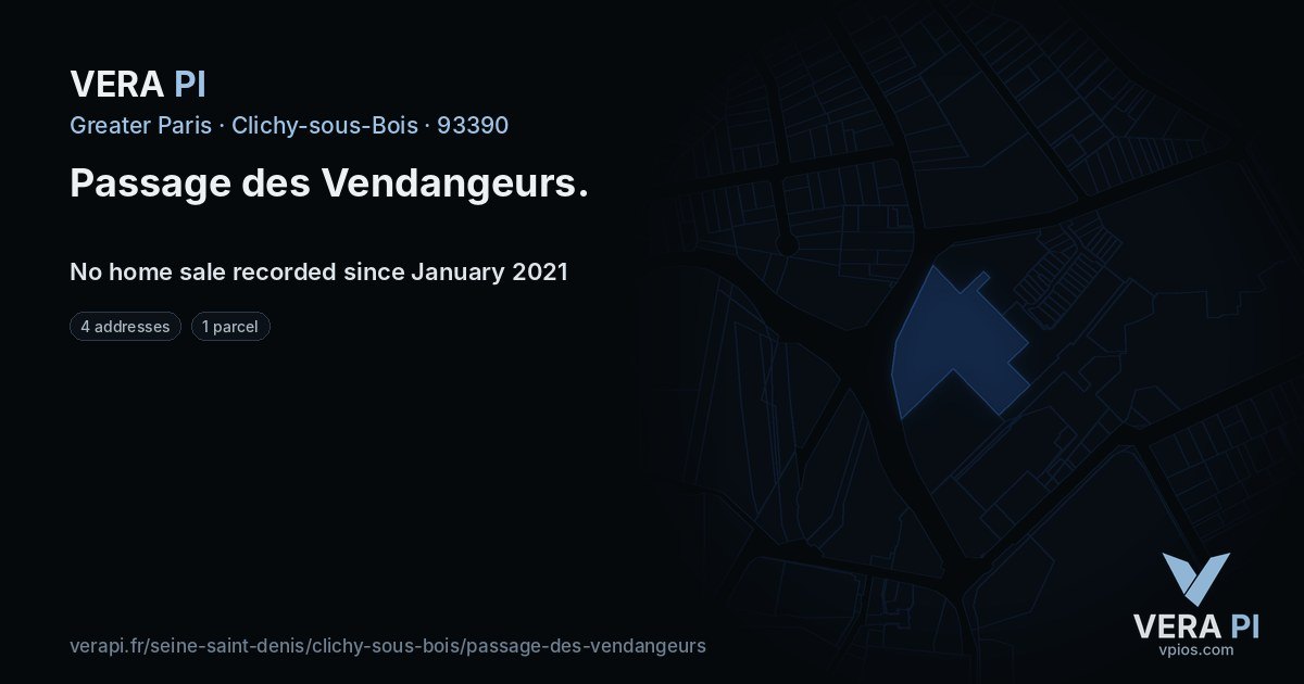 Passage des Vendangeurs, Clichy-sous-Bois at night – every parcel coloured by the prices around it, the street's own parcels lit
