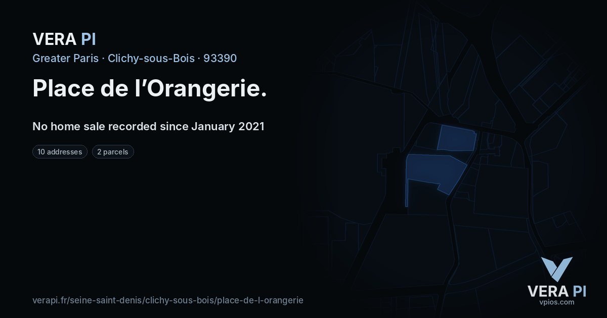 Place de l’Orangerie, Clichy-sous-Bois at night – every parcel coloured by the prices around it, the street's own parcels lit