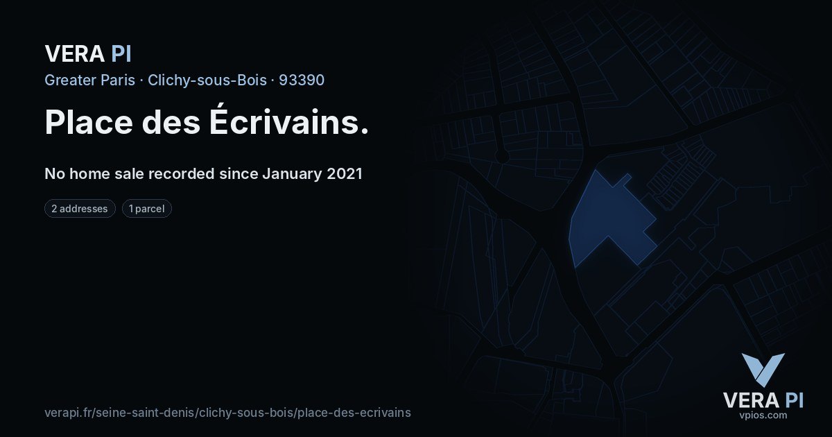 Place des Écrivains, Clichy-sous-Bois at night – every parcel coloured by the prices around it, the street's own parcels lit