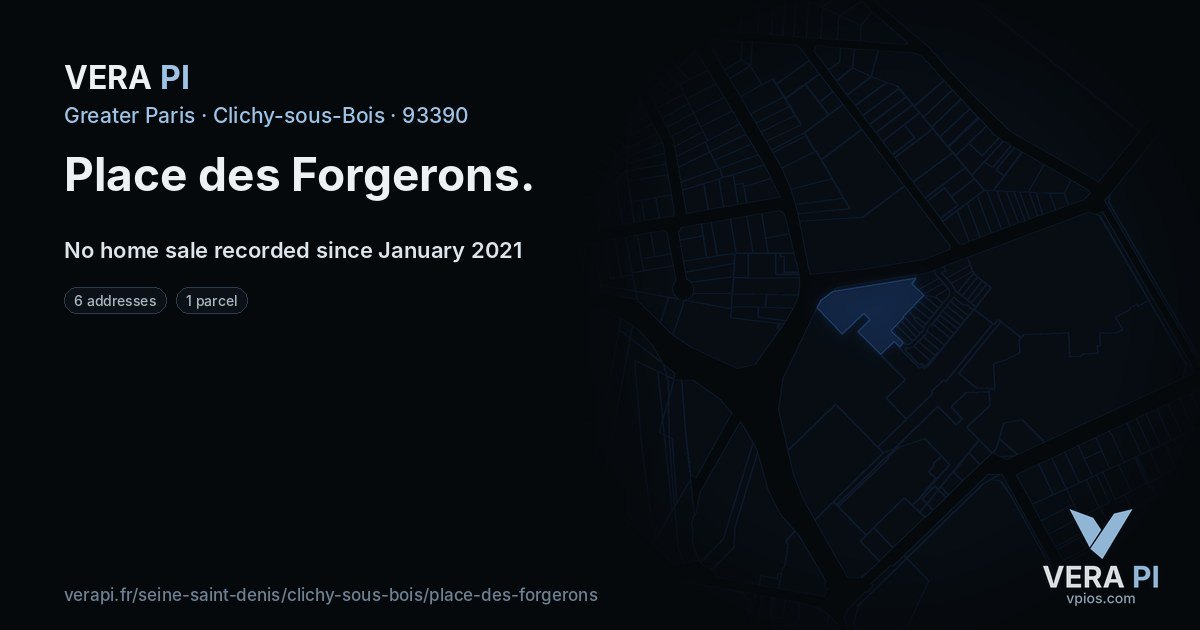 Place des Forgerons, Clichy-sous-Bois at night – every parcel coloured by the prices around it, the street's own parcels lit