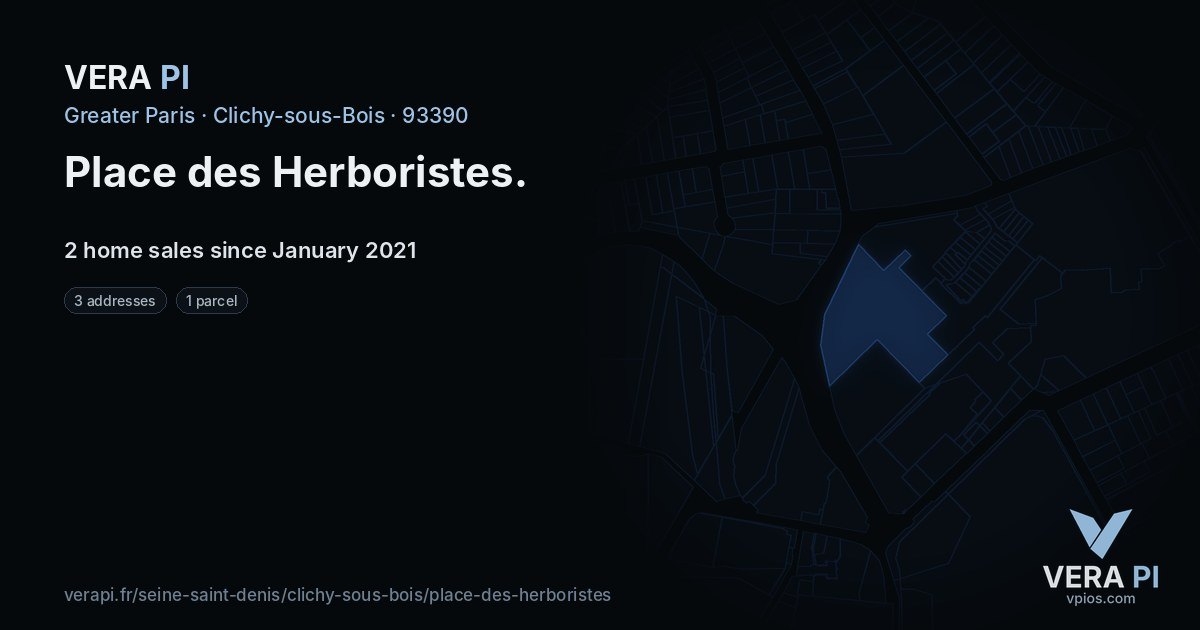 Place des Herboristes, Clichy-sous-Bois at night – every parcel coloured by the prices around it, the street's own parcels lit