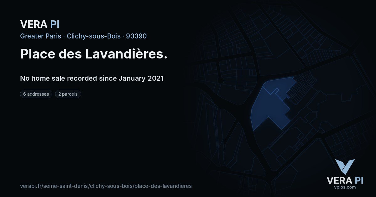 Place des Lavandières, Clichy-sous-Bois at night – every parcel coloured by the prices around it, the street's own parcels lit