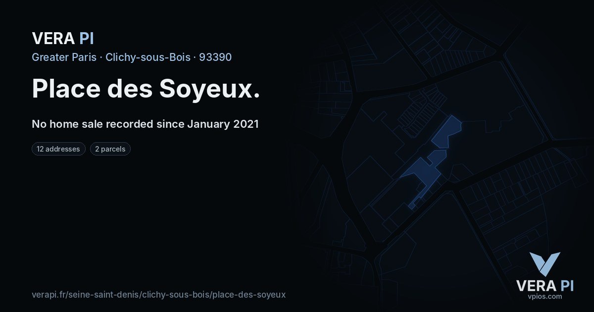 Place des Soyeux, Clichy-sous-Bois at night – every parcel coloured by the prices around it, the street's own parcels lit