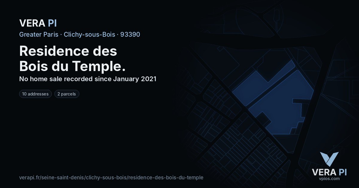 Residence des Bois du Temple, Clichy-sous-Bois at night – every parcel coloured by the prices around it, the street's own parcels lit