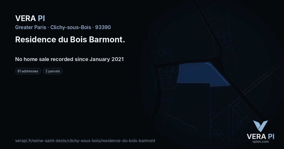 Residence du Bois Barmont, Clichy-sous-Bois at night – every parcel coloured by the prices around it, the street's own parcels lit