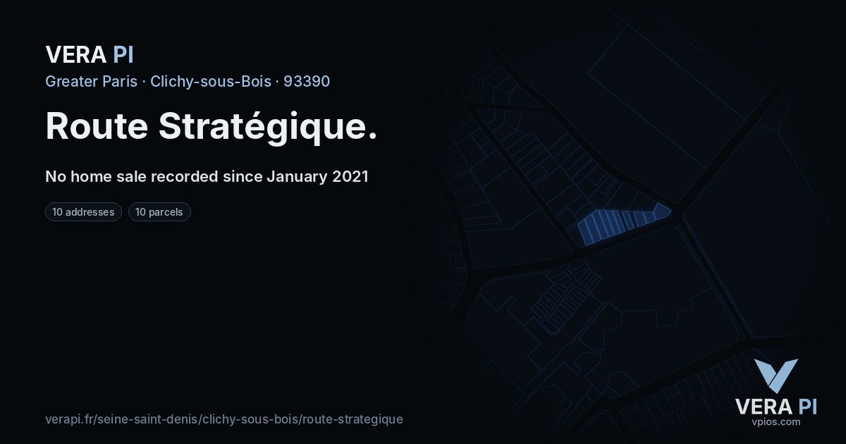 Route Stratégique, Clichy-sous-Bois at night – every parcel coloured by the prices around it, the street's own parcels lit
