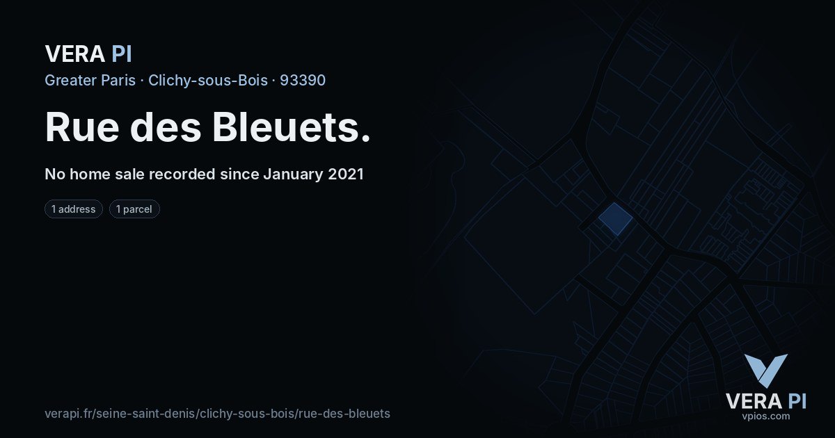 Rue des Bleuets, Clichy-sous-Bois at night – every parcel coloured by the prices around it, the street's own parcels lit
