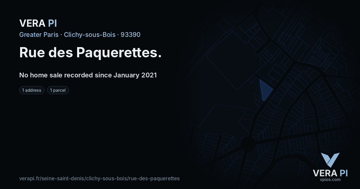 Rue des Paquerettes, Clichy-sous-Bois at night – every parcel coloured by the prices around it, the street's own parcels lit