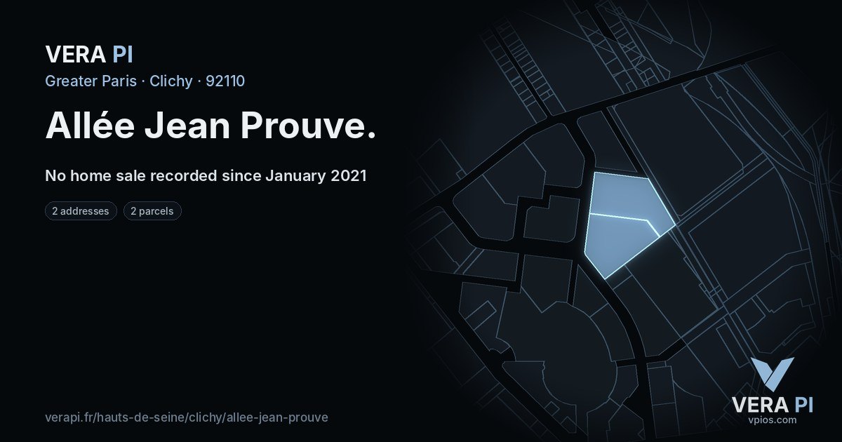 Allée Jean Prouve, Clichy at night – every parcel coloured by the prices around it, the street's own parcels lit