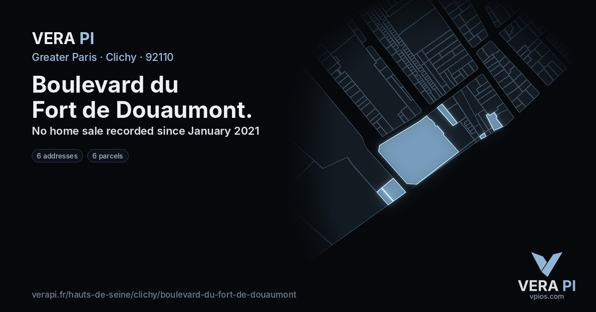Boulevard du Fort de Douaumont, Clichy at night – every parcel coloured by the prices around it, the street's own parcels lit