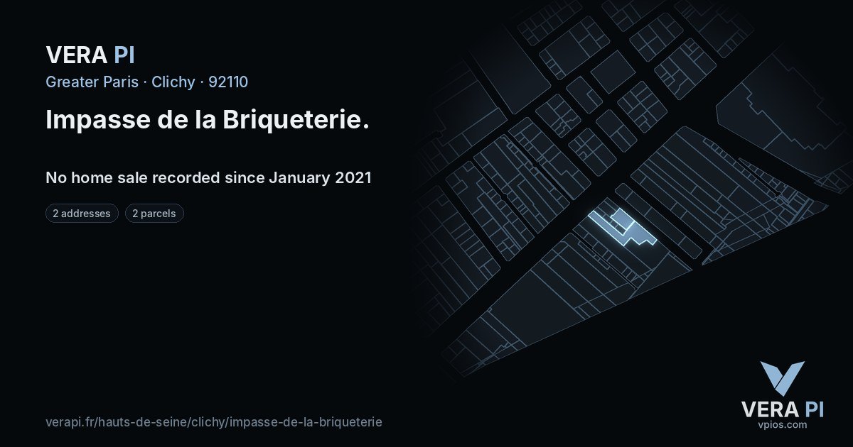 Impasse de la Briqueterie, Clichy at night – every parcel coloured by the prices around it, the street's own parcels lit