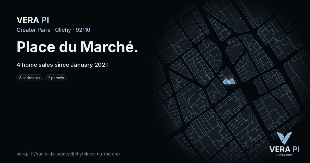 Place du Marché, Clichy at night – every parcel coloured by the prices around it, the street's own parcels lit