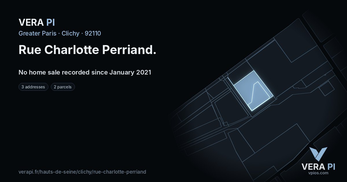 Rue Charlotte Perriand, Clichy at night – every parcel coloured by the prices around it, the street's own parcels lit