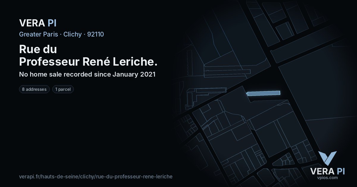 Rue du Professeur René Leriche, Clichy at night – every parcel coloured by the prices around it, the street's own parcels lit